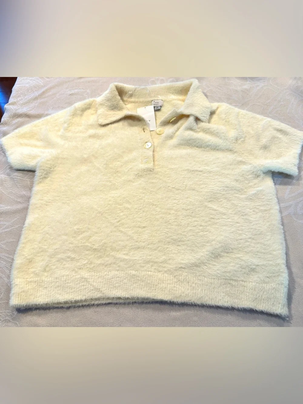 NWT A New Day Fuzzy Polo Sweater Top Butter Yellow Size Large - Picture 3 of 7